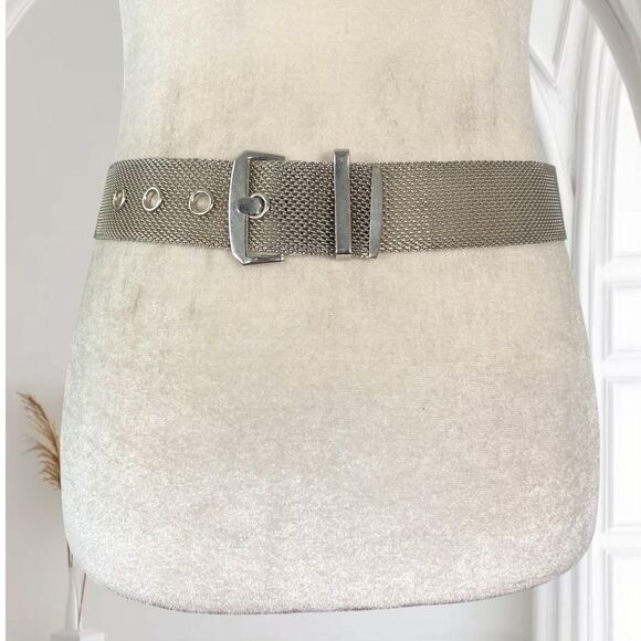 Early 2000's Chunky Silver Mesh Metal Waist Belt 26-29.5" - Picture 1 of 5
